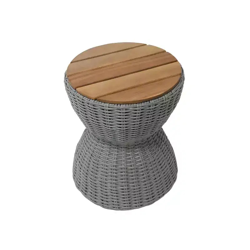 Christopher Knight Home Somchai Modern Acacia Wood Patio End Table with Wicker Hourglass Base and Round Slatted Tabletop