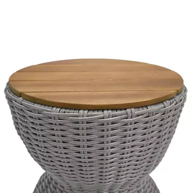 Christopher Knight Home Somchai Modern Acacia Wood Patio End Table with Wicker Hourglass Base and Round Slatted Tabletop