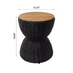 Christopher Knight Home Somchai Modern Acacia Wood Patio End Table with Wicker Hourglass Base and Round Slatted Tabletop