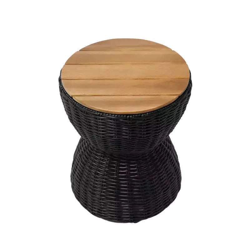 Christopher Knight Home Somchai Modern Acacia Wood Patio End Table with Wicker Hourglass Base and Round Slatted Tabletop