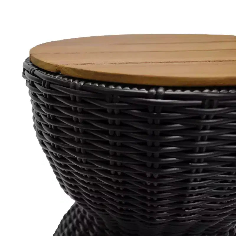 Christopher Knight Home Somchai Modern Acacia Wood Patio End Table with Wicker Hourglass Base and Round Slatted Tabletop