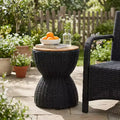 Christopher Knight Home Somchai Modern Acacia Wood Patio End Table with Wicker Hourglass Base and Round Slatted Tabletop