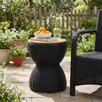 Christopher Knight Home Somchai Modern Acacia Wood Patio End Table with Wicker Hourglass Base and Round Slatted Tabletop
