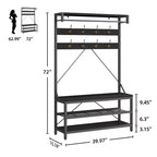 40 Industrial Hall Tree with Bench and Shoe Storage  Coat Rack with Hanging Bar, Hooks, and Storage Shelf for Entryway and Mudroom
