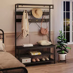 40 Industrial Hall Tree with Bench and Shoe Storage  Coat Rack with Hanging Bar, Hooks, and Storage Shelf for Entryway and Mudroom