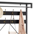 40 Industrial Hall Tree with Bench and Shoe Storage  Coat Rack with Hanging Bar, Hooks, and Storage Shelf for Entryway and Mudroom