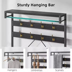 40 Industrial Hall Tree with Bench and Shoe Storage  Coat Rack with Hanging Bar, Hooks, and Storage Shelf for Entryway and Mudroom