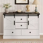 Farmhouse TV Stands for 65 Inch TV, Entertainment Center with Sliding Barn Doors, Television Stands with Large 4 Drawers, for Living Room Bedroom