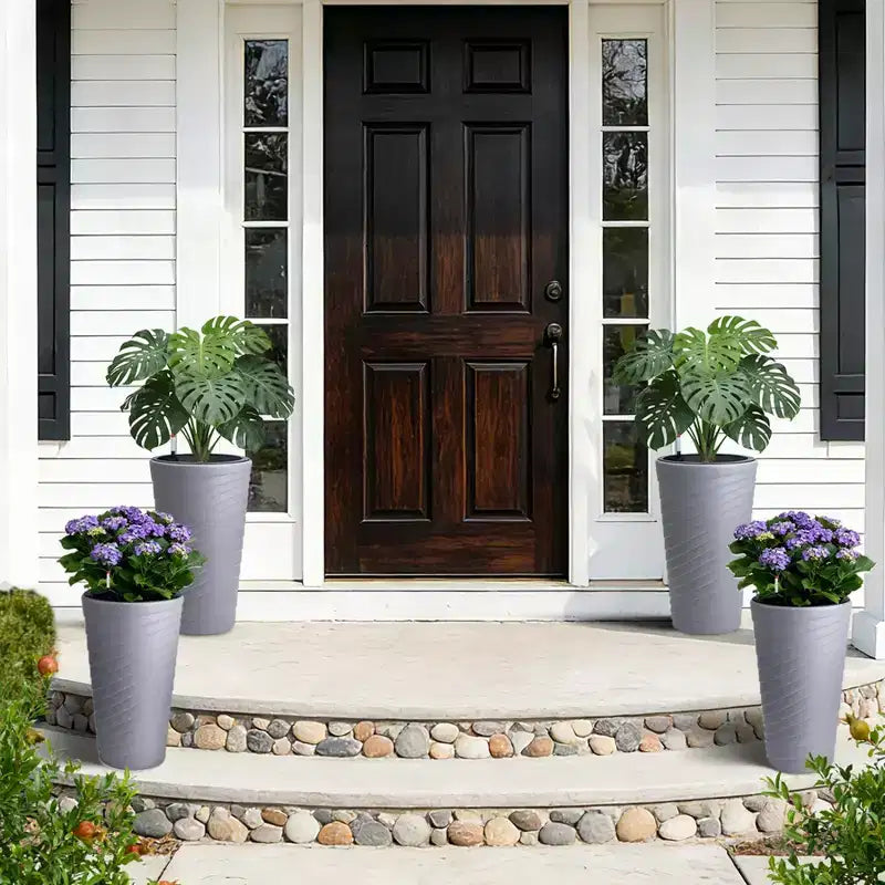 Gray Self-Watering Tall Planters Set of 2  23 Flower Pots with Water Level Monitor, Drainage Holes for Indoor & Outdoor Use