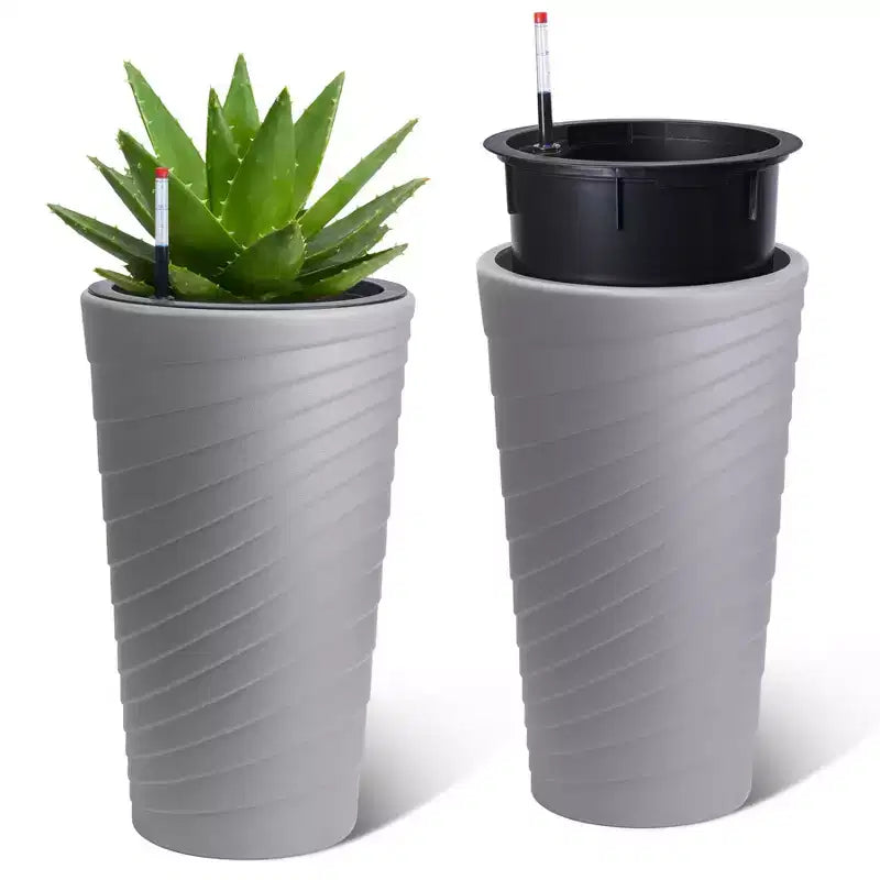 Gray Self-Watering Tall Planters Set of 2  23 Flower Pots with Water Level Monitor, Drainage Holes for Indoor & Outdoor Use
