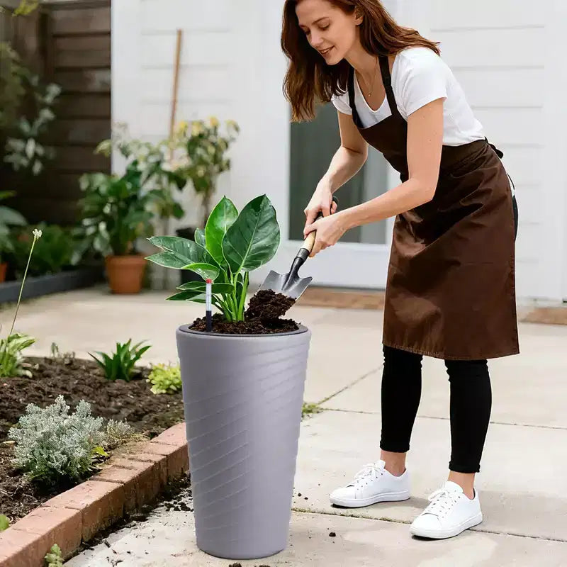 Gray Self-Watering Tall Planters Set of 2  23 Flower Pots with Water Level Monitor, Drainage Holes for Indoor & Outdoor Use
