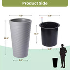 Gray Self-Watering Tall Planters Set of 2  23 Flower Pots with Water Level Monitor, Drainage Holes for Indoor & Outdoor Use