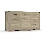 9 Drawer Dresser for Bedroom, 59 Farmhouse Wooden Tall Chest of Drawers, Modern Long Dresser, Wood Storage Cabinet with Handles for Living Room