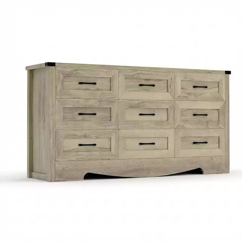 9 Drawer Dresser for Bedroom, 59 Farmhouse Wooden Tall Chest of Drawers, Modern Long Dresser, Wood Storage Cabinet with Handles for Living Room