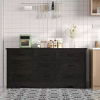 9 Drawer Dresser for Bedroom, 59 Farmhouse Wooden Tall Chest of Drawers, Modern Long Dresser, Wood Storage Cabinet with Handles for Living Room