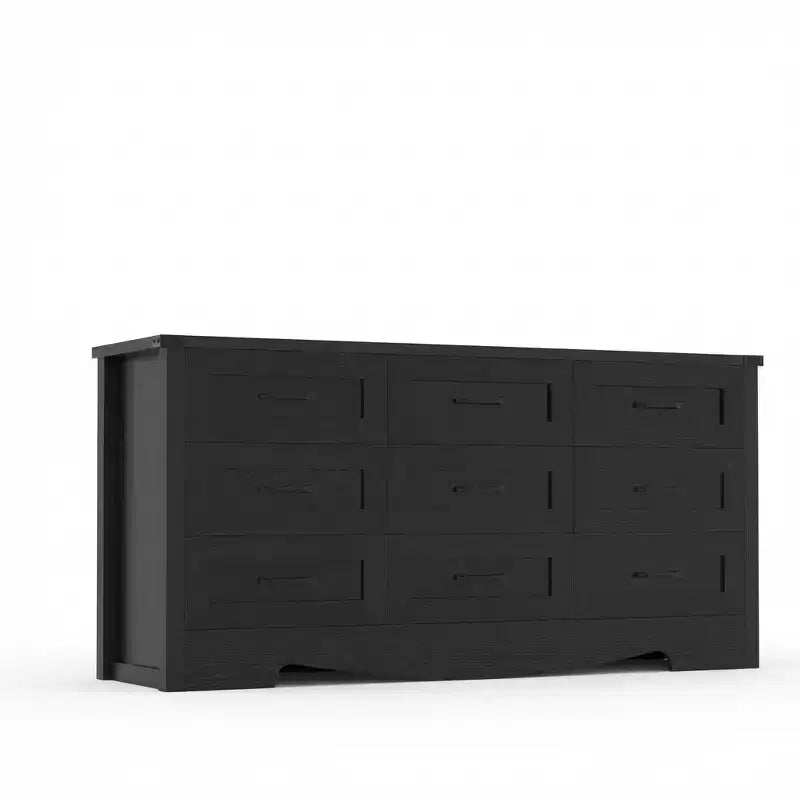 9 Drawer Dresser for Bedroom, 59 Farmhouse Wooden Tall Chest of Drawers, Modern Long Dresser, Wood Storage Cabinet with Handles for Living Room