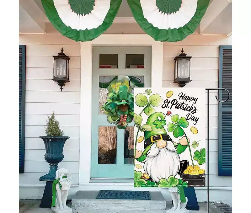 Lomsoe Happy St Patricks Day Gnome Garden Flag Shamrock Clover Yard Flag Farmhouse Yard Outdoor Decor St Patricks Day Gift Single Side 12x18Inch