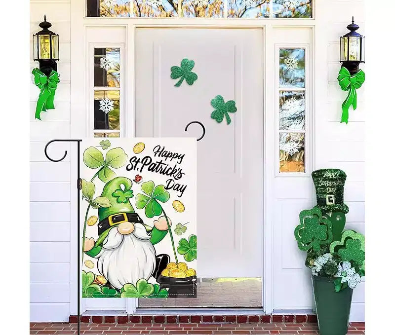 Lomsoe Happy St Patricks Day Gnome Garden Flag Shamrock Clover Yard Flag Farmhouse Yard Outdoor Decor St Patricks Day Gift Single Side 12x18Inch