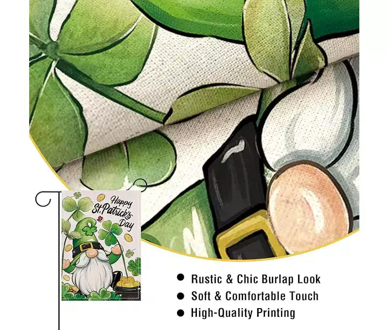 Lomsoe Happy St Patricks Day Gnome Garden Flag Shamrock Clover Yard Flag Farmhouse Yard Outdoor Decor St Patricks Day Gift Single Side 12x18Inch