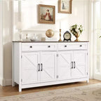 VEVOR Coffee Bar Cabinet, Farmhouse Coffee Bar Table with 2 Drawers, Buffet Stand Cabinet with 4 Barn Doors, 55.1 x 15.5 x 31.5 in, White