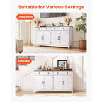 VEVOR Coffee Bar Cabinet, Farmhouse Coffee Bar Table with 2 Drawers, Buffet Stand Cabinet with 4 Barn Doors, 55.1 x 15.5 x 31.5 in, White
