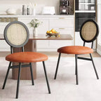 Modern Rattan Dining Chairs, Kitchen Chairs with Upholstered Cushion and Metal Legs for Small Space Living Room Coffee Shop Restaurant