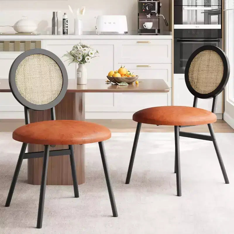 Modern Rattan Dining Chairs, Kitchen Chairs with Upholstered Cushion and Metal Legs for Small Space Living Room Coffee Shop Restaurant