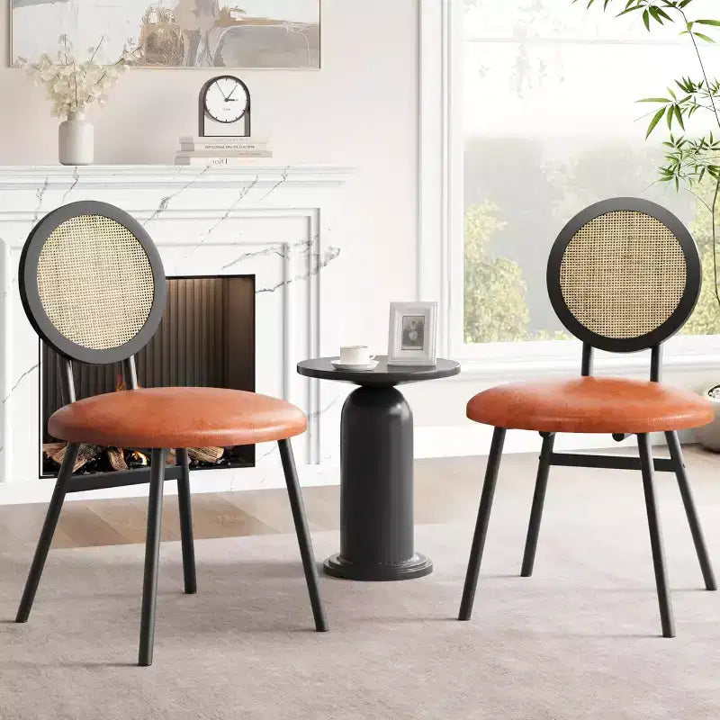 Modern Rattan Dining Chairs, Kitchen Chairs with Upholstered Cushion and Metal Legs for Small Space Living Room Coffee Shop Restaurant
