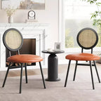 Modern Rattan Dining Chairs, Kitchen Chairs with Upholstered Cushion and Metal Legs for Small Space Living Room Coffee Shop Restaurant