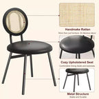 Modern Rattan Dining Chairs, Kitchen Chairs with Upholstered Cushion and Metal Legs for Small Space Living Room Coffee Shop Restaurant