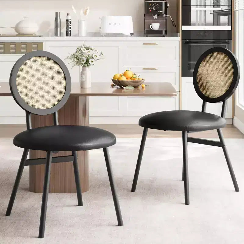 Modern Rattan Dining Chairs, Kitchen Chairs with Upholstered Cushion and Metal Legs for Small Space Living Room Coffee Shop Restaurant