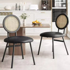 Modern Rattan Dining Chairs, Kitchen Chairs with Upholstered Cushion and Metal Legs for Small Space Living Room Coffee Shop Restaurant