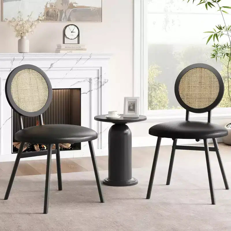 Modern Rattan Dining Chairs, Kitchen Chairs with Upholstered Cushion and Metal Legs for Small Space Living Room Coffee Shop Restaurant