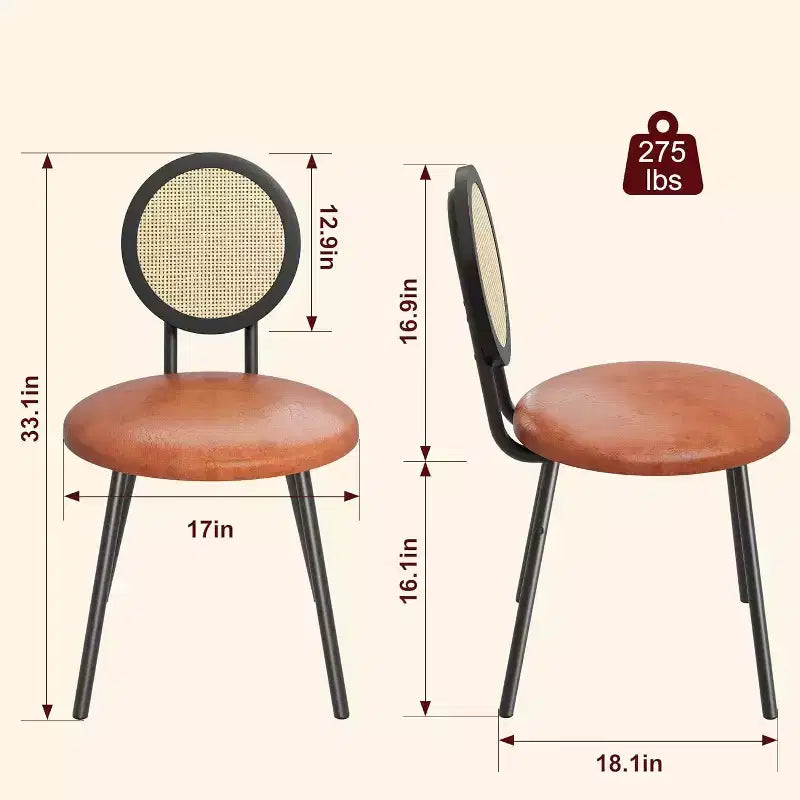 Modern Rattan Dining Chairs, Kitchen Chairs with Upholstered Cushion and Metal Legs for Small Space Living Room Coffee Shop Restaurant