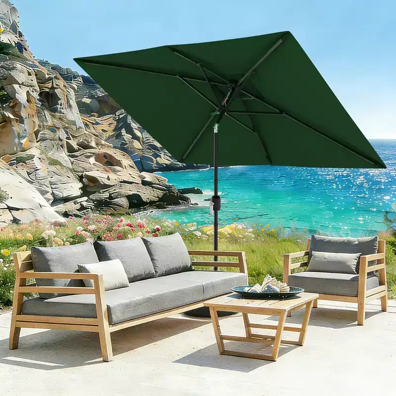 6.5x10 ft Rectangular Patio Umbrellas Rectangle Outdoor Umbrella with Push Button Tilt and Crank, Market Table Umbrella 6 Sturdy Ribs UV Protection