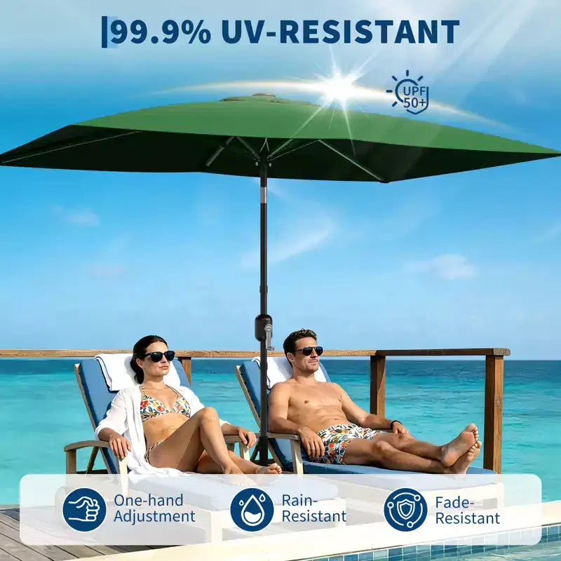 6.5x10 ft Rectangular Patio Umbrellas Rectangle Outdoor Umbrella with Push Button Tilt and Crank, Market Table Umbrella 6 Sturdy Ribs UV Protection