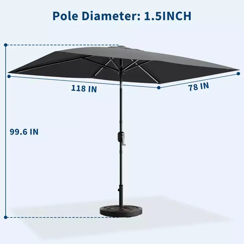 6.5x10 ft Rectangular Patio Umbrellas Rectangle Outdoor Umbrella with Push Button Tilt and Crank, Market Table Umbrella 6 Sturdy Ribs UV Protection