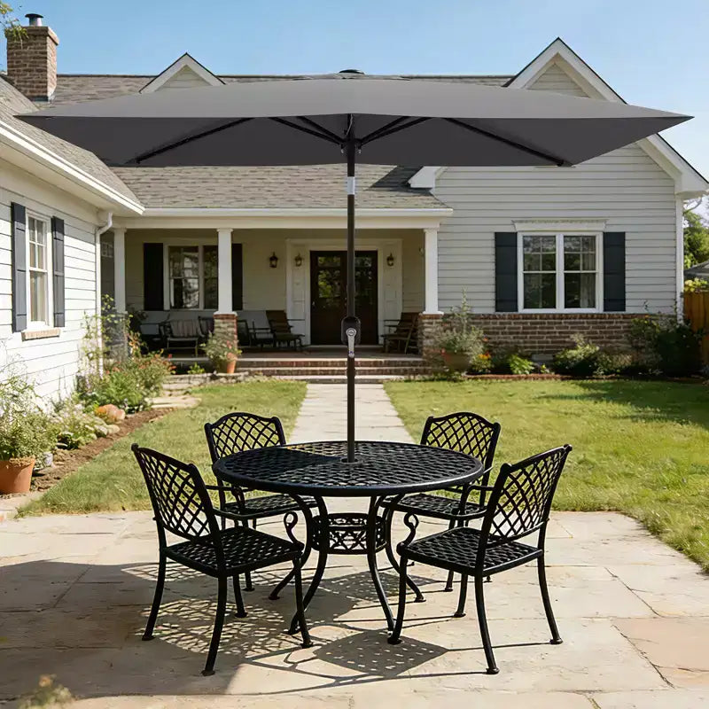 6.5x10 ft Rectangular Patio Umbrellas Rectangle Outdoor Umbrella with Push Button Tilt and Crank, Market Table Umbrella 6 Sturdy Ribs UV Protection