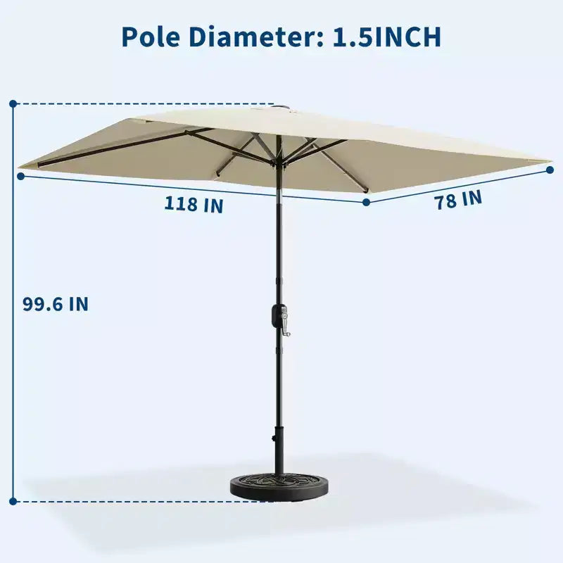 6.5x10 ft Rectangular Patio Umbrellas Rectangle Outdoor Umbrella with Push Button Tilt and Crank, Market Table Umbrella 6 Sturdy Ribs UV Protection