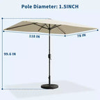 6.5x10 ft Rectangular Patio Umbrellas Rectangle Outdoor Umbrella with Push Button Tilt and Crank, Market Table Umbrella 6 Sturdy Ribs UV Protection