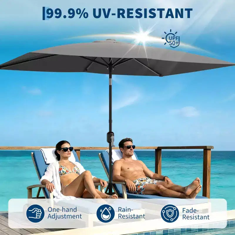 6.5x10 ft Rectangular Patio Umbrellas Rectangle Outdoor Umbrella with Push Button Tilt and Crank, Market Table Umbrella 6 Sturdy Ribs UV Protection