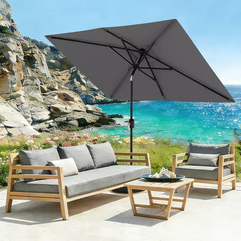 6.5x10 ft Rectangular Patio Umbrellas Rectangle Outdoor Umbrella with Push Button Tilt and Crank, Market Table Umbrella 6 Sturdy Ribs UV Protection