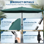 6.5x10 ft Rectangular Patio Umbrellas Rectangle Outdoor Umbrella with Push Button Tilt and Crank, Market Table Umbrella 6 Sturdy Ribs UV Protection