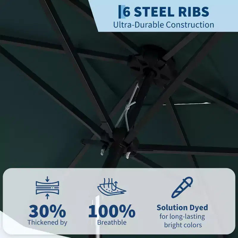6.5x10 ft Rectangular Patio Umbrellas Rectangle Outdoor Umbrella with Push Button Tilt and Crank, Market Table Umbrella 6 Sturdy Ribs UV Protection