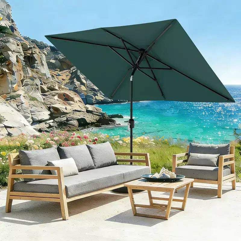 6.5x10 ft Rectangular Patio Umbrellas Rectangle Outdoor Umbrella with Push Button Tilt and Crank, Market Table Umbrella 6 Sturdy Ribs UV Protection
