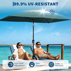6.5x10 ft Rectangular Patio Umbrellas Rectangle Outdoor Umbrella with Push Button Tilt and Crank, Market Table Umbrella 6 Sturdy Ribs UV Protection