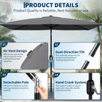 6.5x10 ft Rectangular Patio Umbrellas Rectangle Outdoor Umbrella with Push Button Tilt and Crank, Market Table Umbrella 6 Sturdy Ribs UV Protection