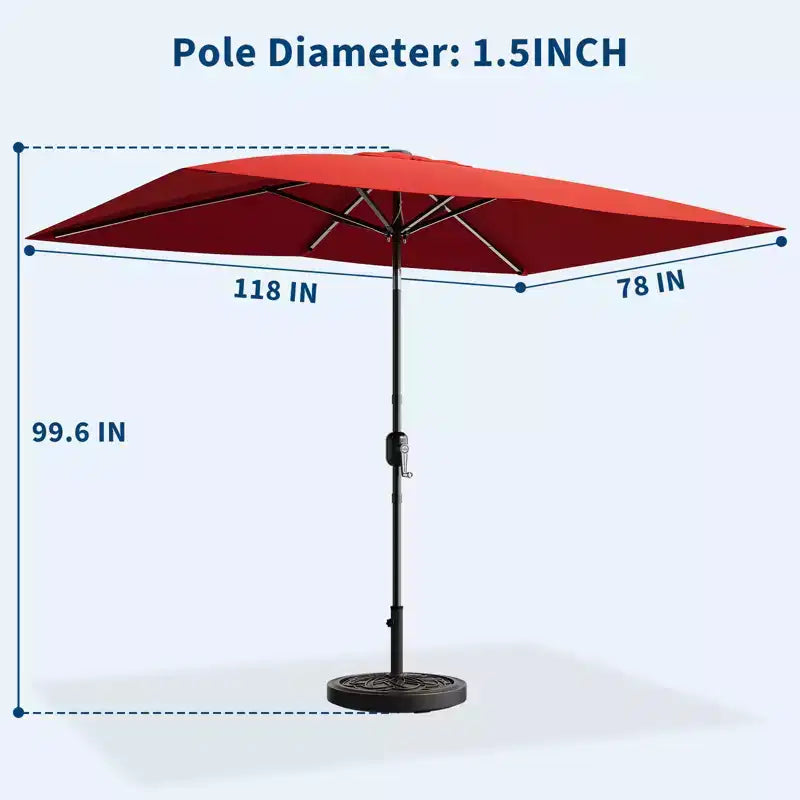 6.5x10 ft Rectangular Patio Umbrellas Rectangle Outdoor Umbrella with Push Button Tilt and Crank, Market Table Umbrella 6 Sturdy Ribs UV Protection