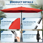 6.5x10 ft Rectangular Patio Umbrellas Rectangle Outdoor Umbrella with Push Button Tilt and Crank, Market Table Umbrella 6 Sturdy Ribs UV Protection