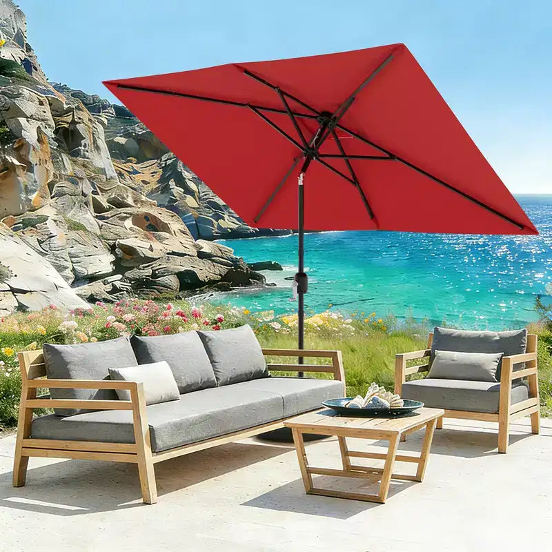 6.5x10 ft Rectangular Patio Umbrellas Rectangle Outdoor Umbrella with Push Button Tilt and Crank, Market Table Umbrella 6 Sturdy Ribs UV Protection